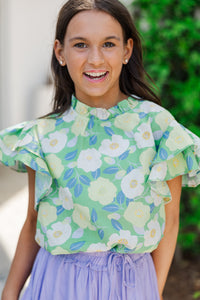 Girls: On My Heart Green Floral Blouse