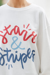 Stars & Stripes White Graphic Corded Sweatshirt