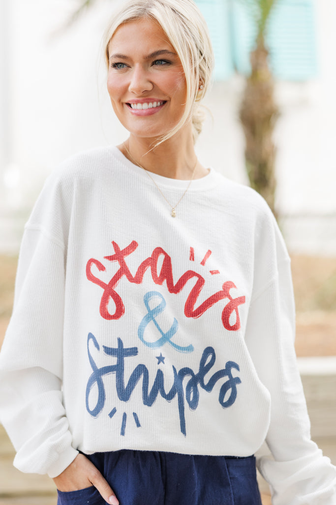 Stars & Stripes Long Sleeve Sweater Top ❤️🤍💙 main image 0
