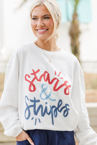 Stars & Stripes White Graphic Corded Sweatshirt