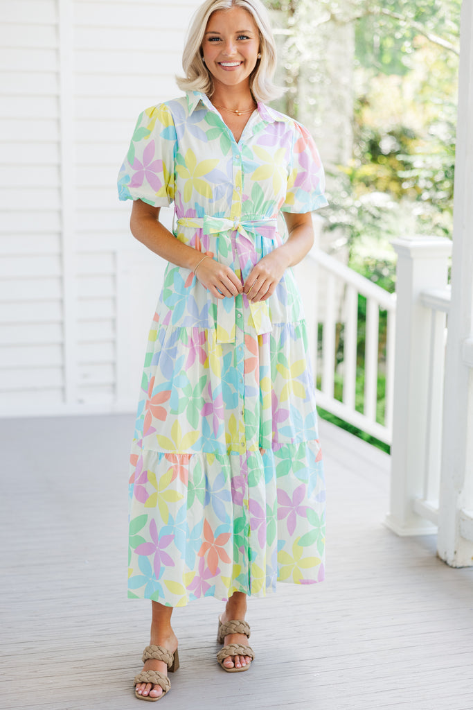 pastel color maxi dress It's Your Love Cream White Floral – Shop the Mint 47 1/2” M Women's Trendy Butterfly Costume 00s dress Color:Spot White