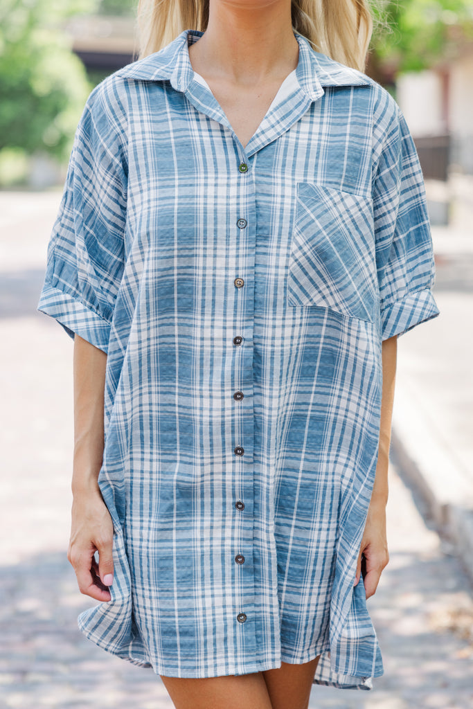 Call On You Chambray Blue Plaid Dress – Shop the Mint