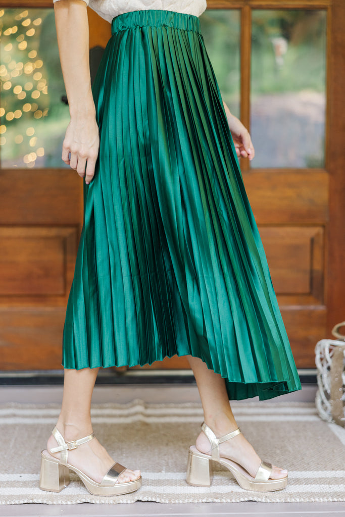 Living In Color Hunter Green Pleated Midi Skirt – Shop the Mint
