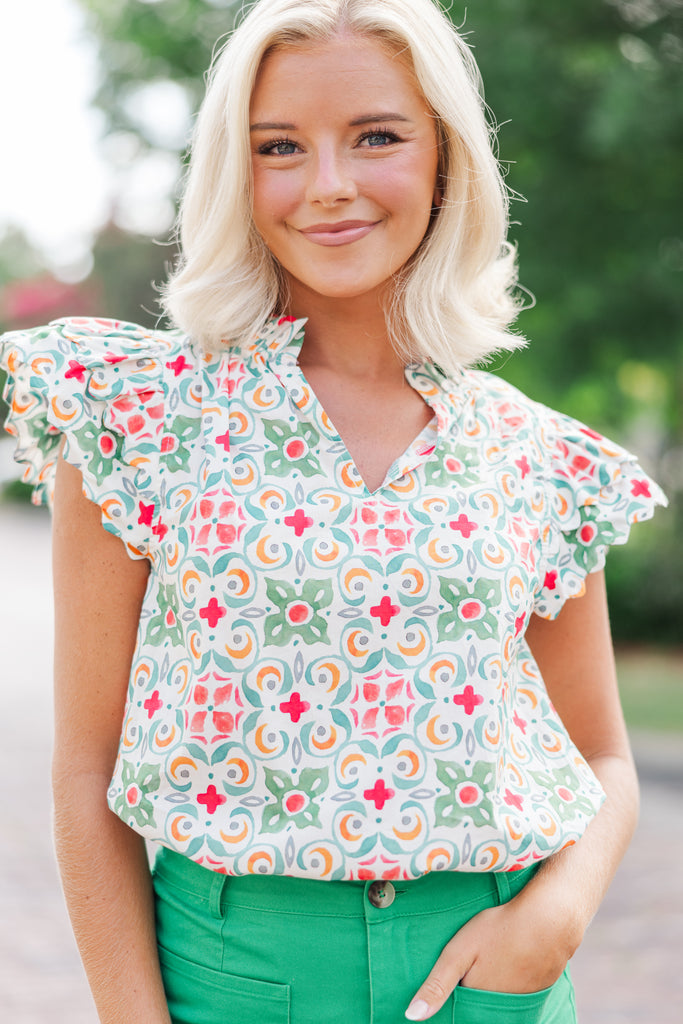 Win Them Over Olive Green Printed Blouse â Shop the Mint