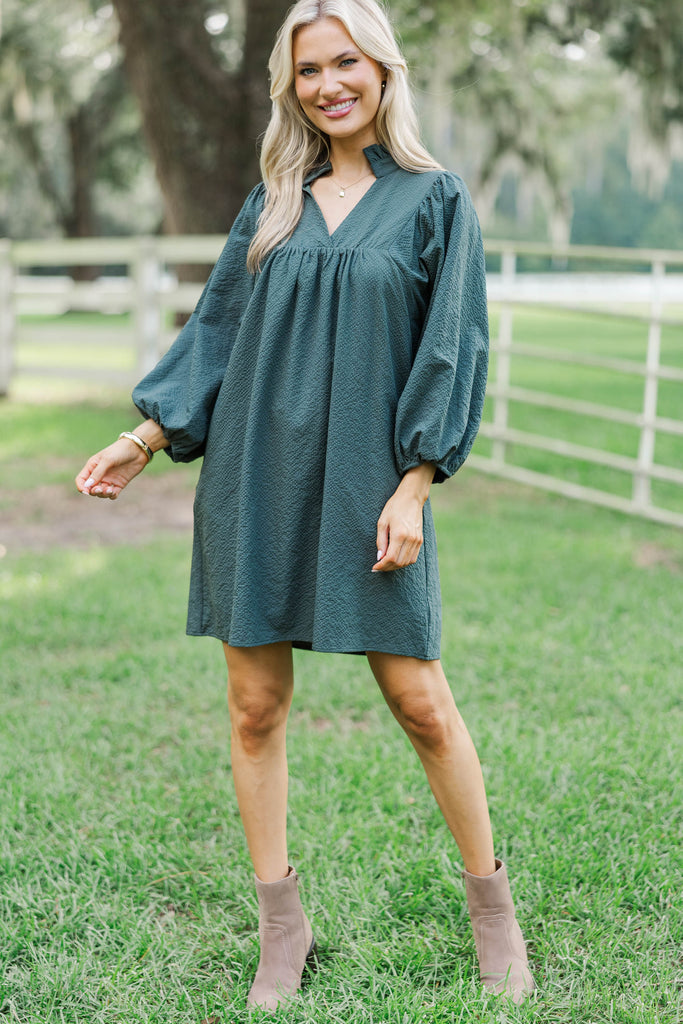 Above And Beyond Olive Green Textured Shift Dress – Shop the Mint