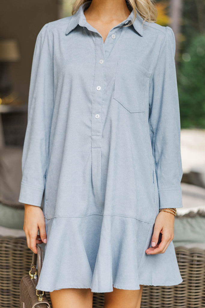 Share Your Story Light Blue Corduroy Shirt Dress, Medium - The Mint Julep Boutique | Women's Boutique Clothing