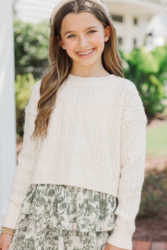 Girls: The Kelcie Back Cream Cable Knit Crop Sweater – Shop the Mint