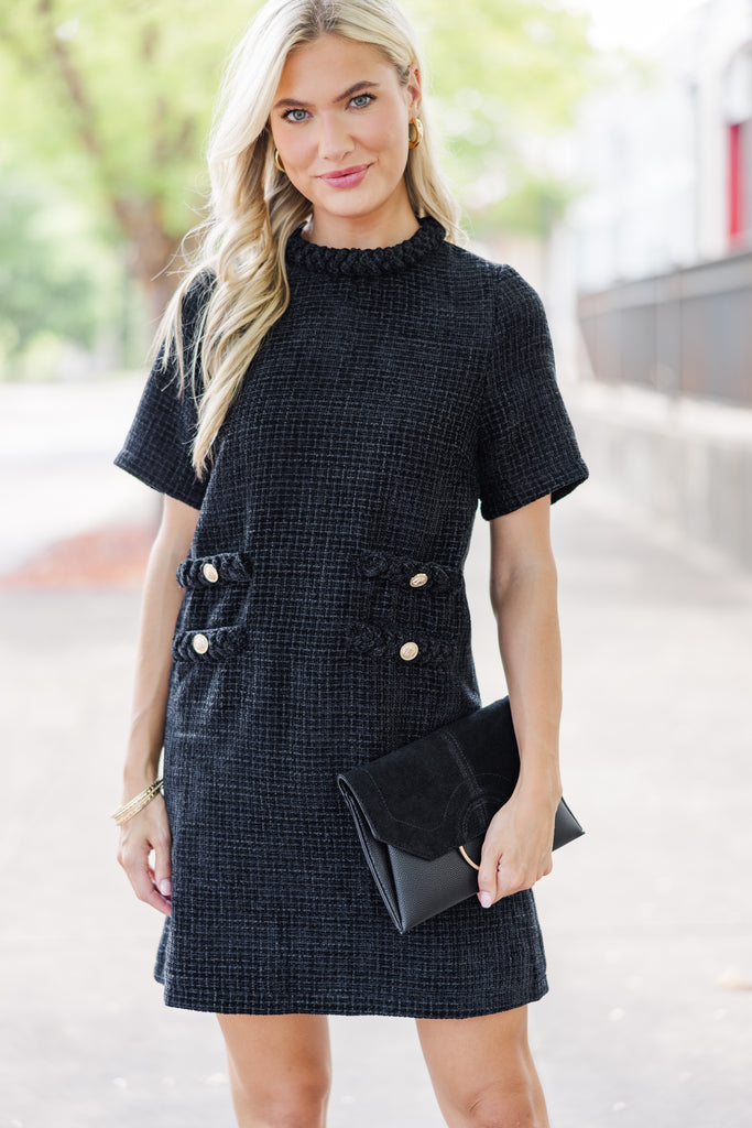 Ask You Out Black Tweed Shift Dress Ask You Out Black Tweed Shift Dress
