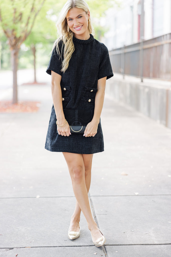 Ask You Out Black Tweed Shift Dress, X-Large - The Mint Julep Boutique