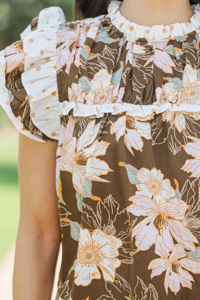 Mustard Brown Floral Buti Full Sleeve Shirt