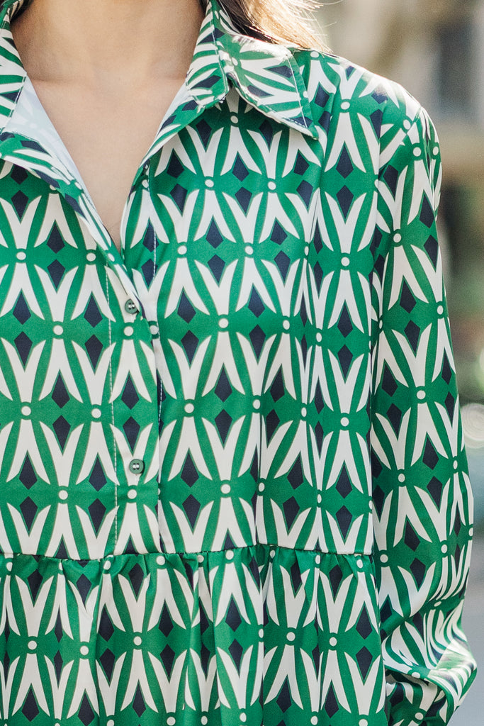 Green Modern Abstract Print Dress