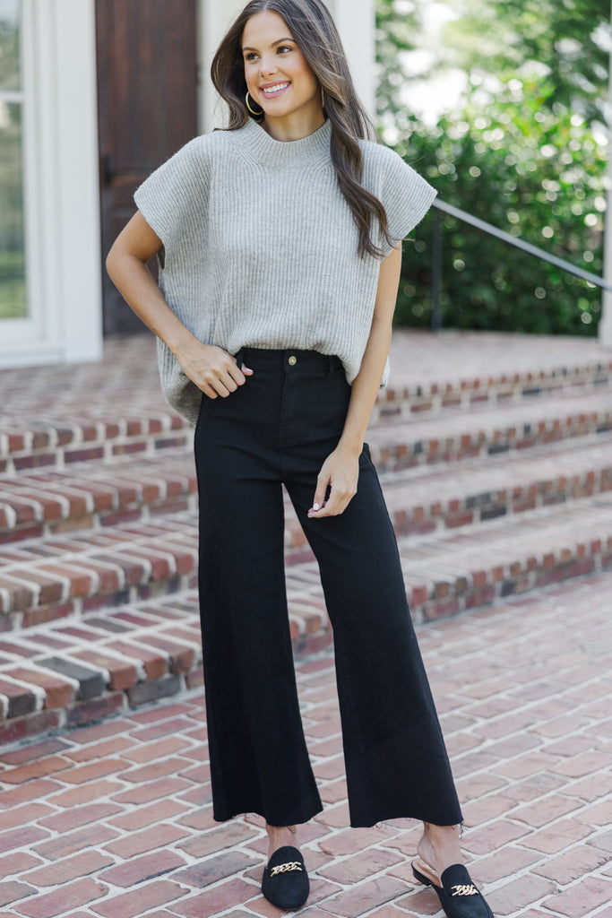 sheller half sleeve stitch knit tops グレー The Slouchy Gray Short Sleeve Sweater – Shop the Mint