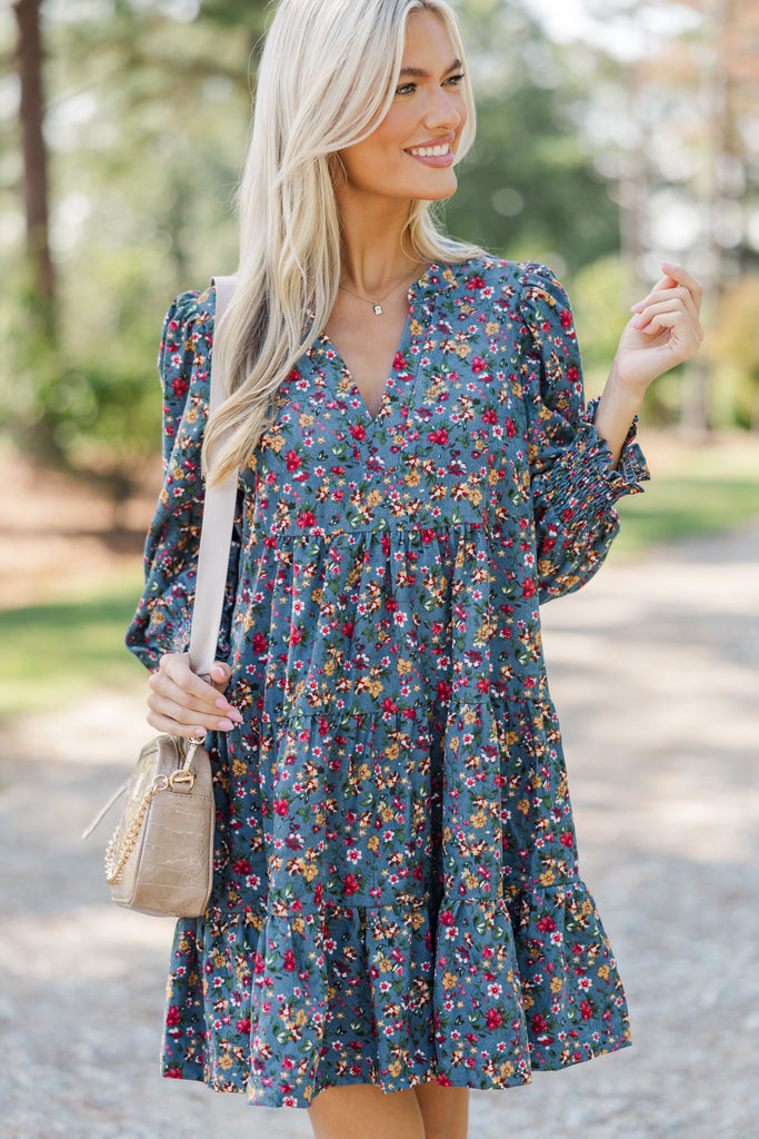 New Days Dusty Blue Ditsy Floral Dress – Shop the Mint