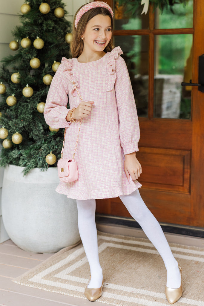 tweed girl ティール アシンメトリックスリーブドレス　150cm Girls: The Princess Green Tweed Shift Dress – Shop the Mint