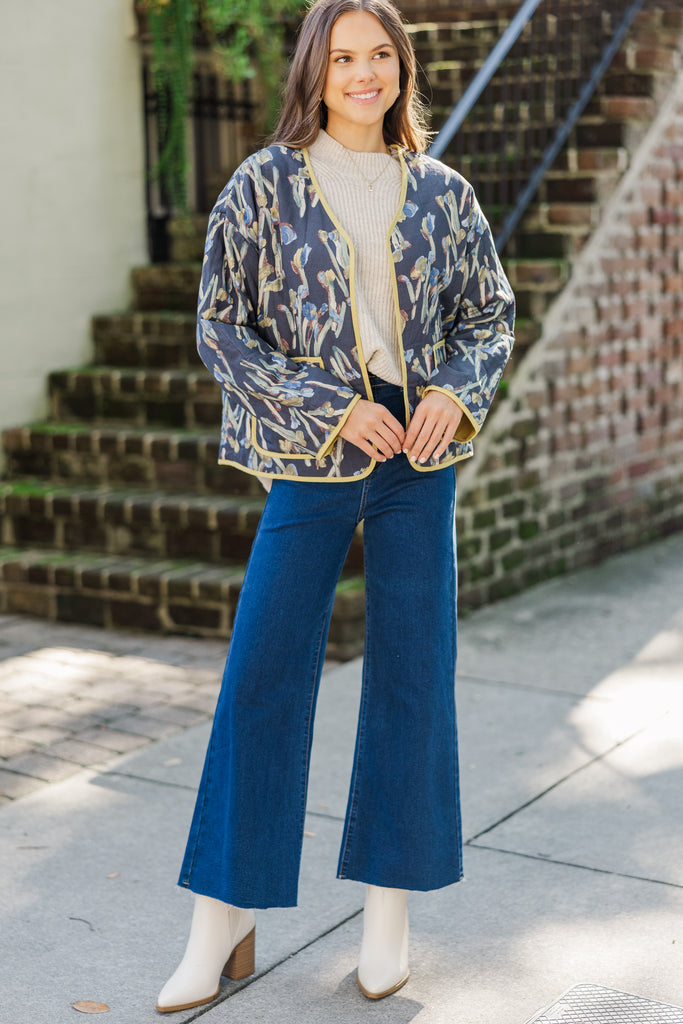 Whatever You Want Navy Blue Floral Quilted Jacket – Shop the Mint