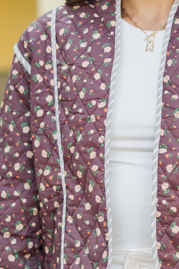 Open Your Heart Chocolate Ditsy Floral Quilted Jacket – Shop the Mint