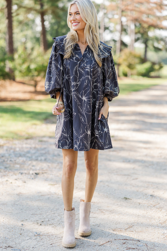 Just A Dream Charcoal Gray Floral Dress – Shop the Mint