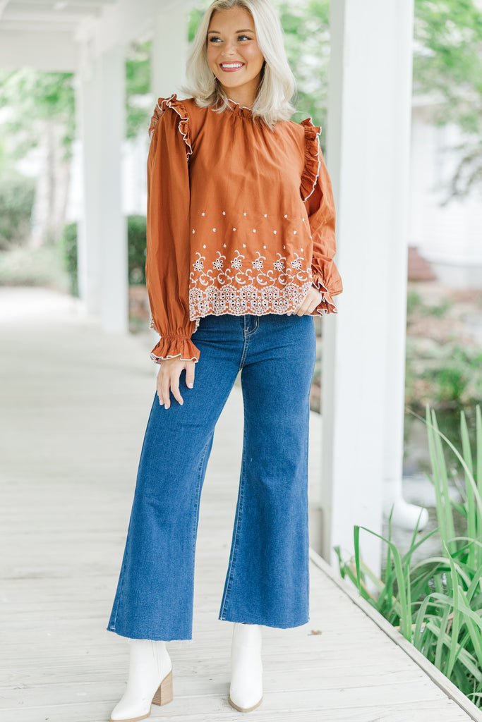 Feeling Appreciated Dark Amber Eyelet Blouse – Shop the Mint