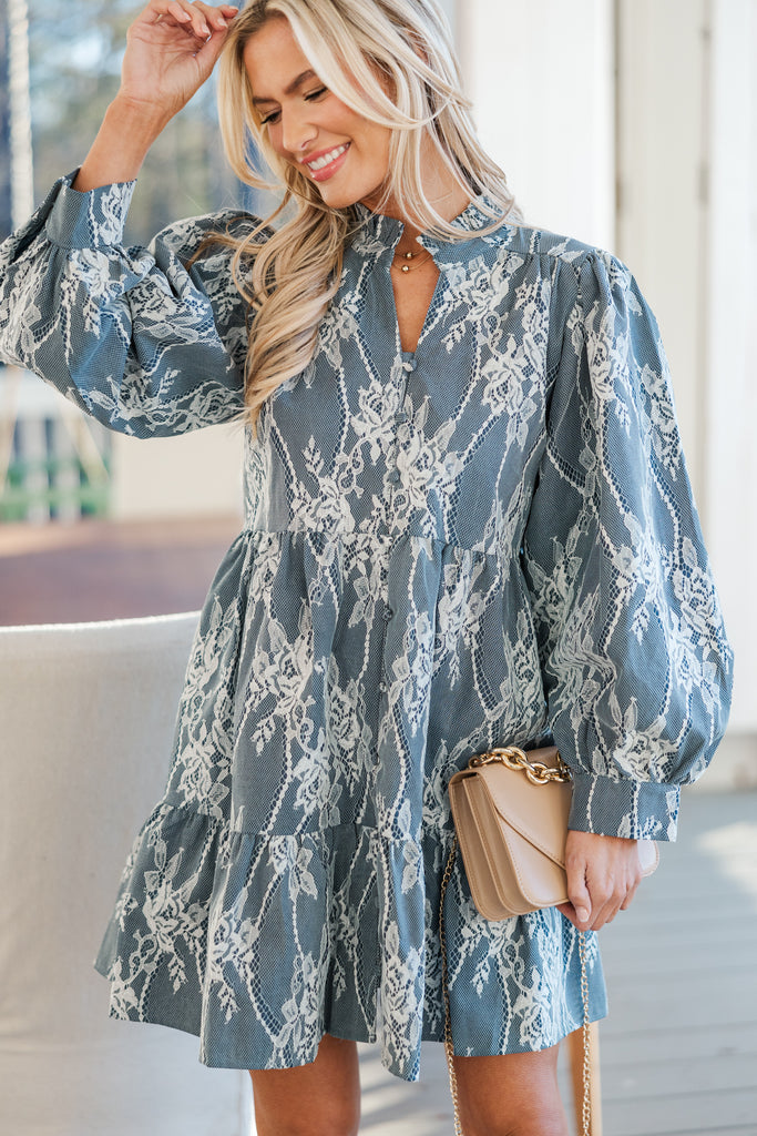 On Your Own Navy Blue Lace Dress