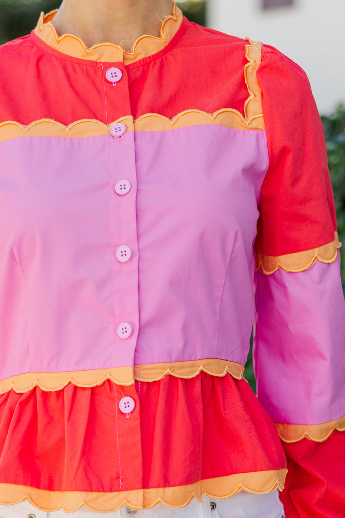 RED BLOUSE WITH PINK SCALLOP main image 1