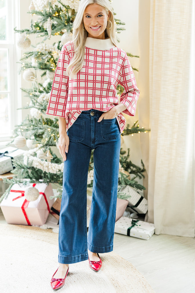 Just A Feeling Red Plaid Mock Neck Sweater – Shop the Mint