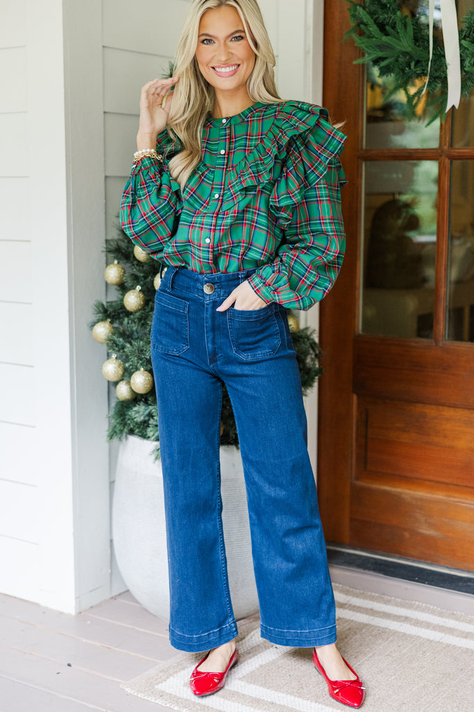 It's All Possible Green Tartan Plaid Button Down Blouse – Shop the - Main Image