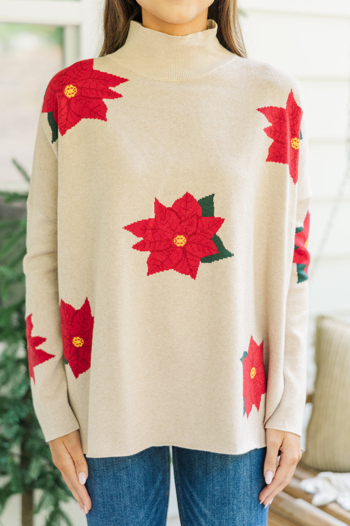 Quick Decisions Oatmeal Poinsettia Sweater – Shop the Mint