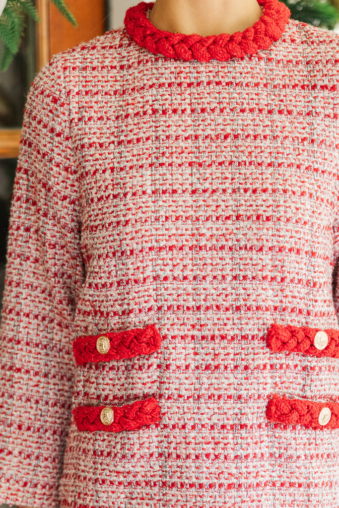 Ask You Out Burgundy Red Tweed 3/4 Sleeve Dress – Shop the Mint