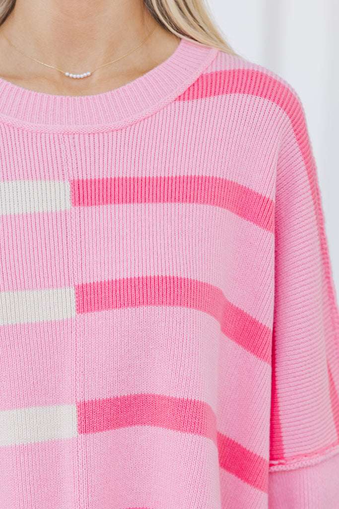 Wonderful Short Sleeve Striped Sweater - Pink/Yellow
