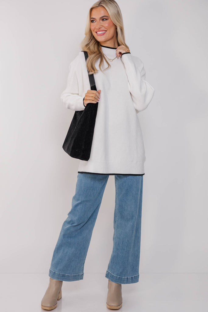 On The Line White Mock Neck Sweater – Shop the Mint