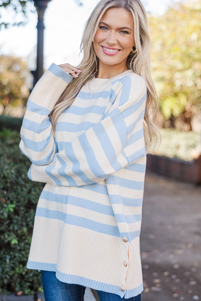 Wonderful Short Sleeve Striped Sweater - Blue/Yellow