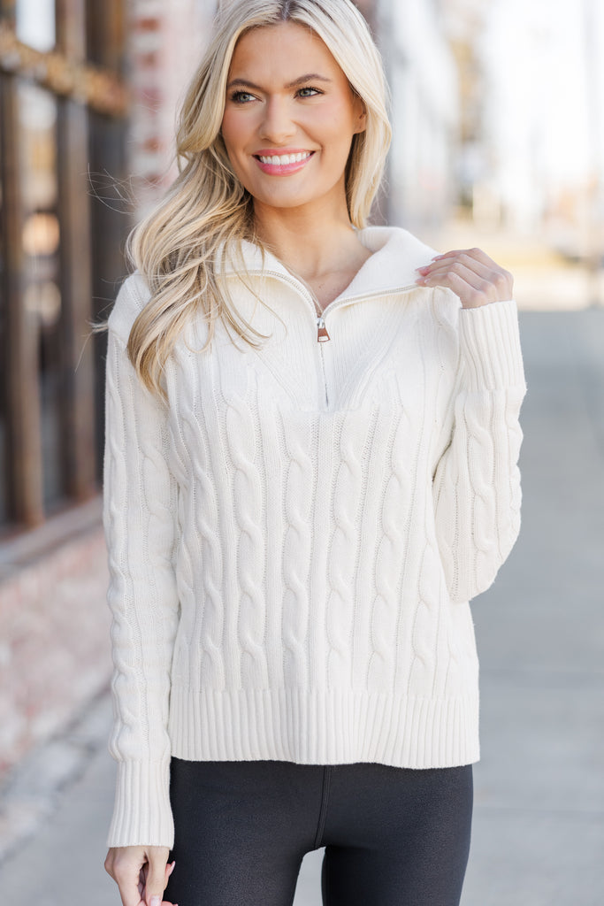 Hold On Tight Cream Quarter Zip Sweater – Shop the Mint