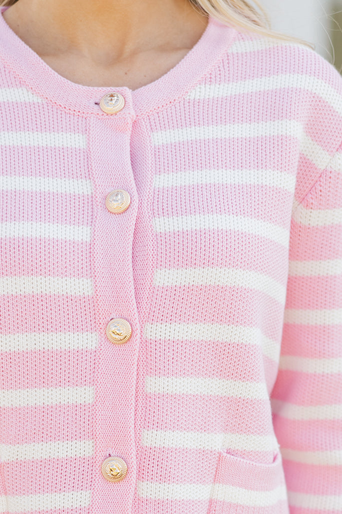 Eliah Stripe Cardigan in Pink