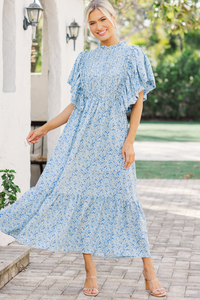 dusty blue floral midi dress Say You Love It Blue Ditsy Floral Midi Dress – Shop the Mint