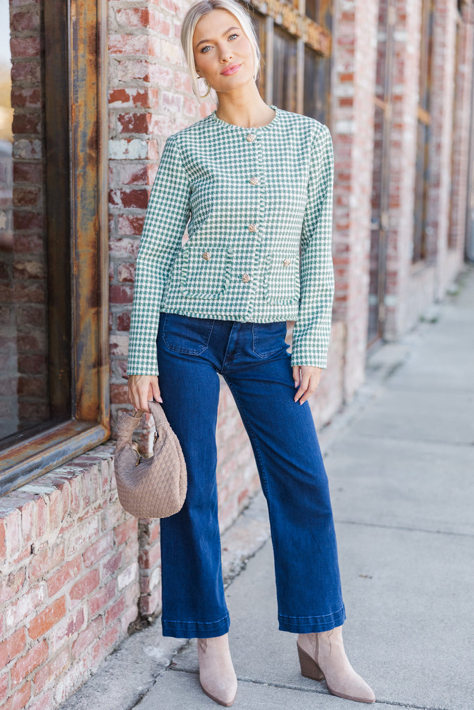 Get A Little Love Olive Green Houndstooth Tweed Jacket – Shop the Mint