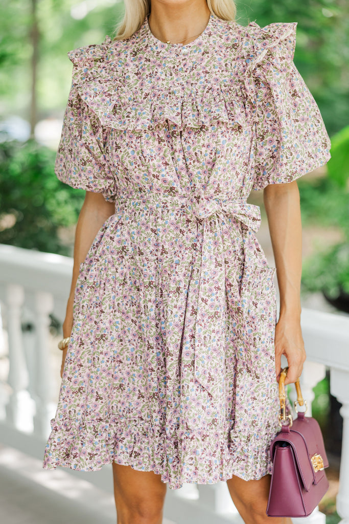 Pink Floral 3/4 Sleeve Dress