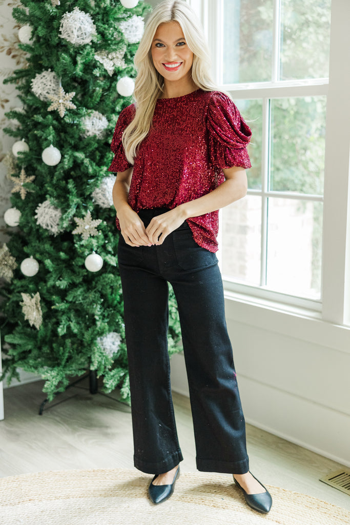 Karin Sequin Blouse - Deep red