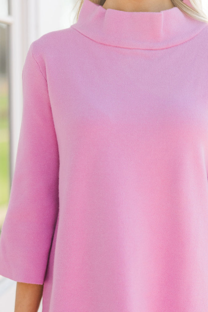Ladies Pink Patch Pocket Knit Mock Neck Sweater main image 1