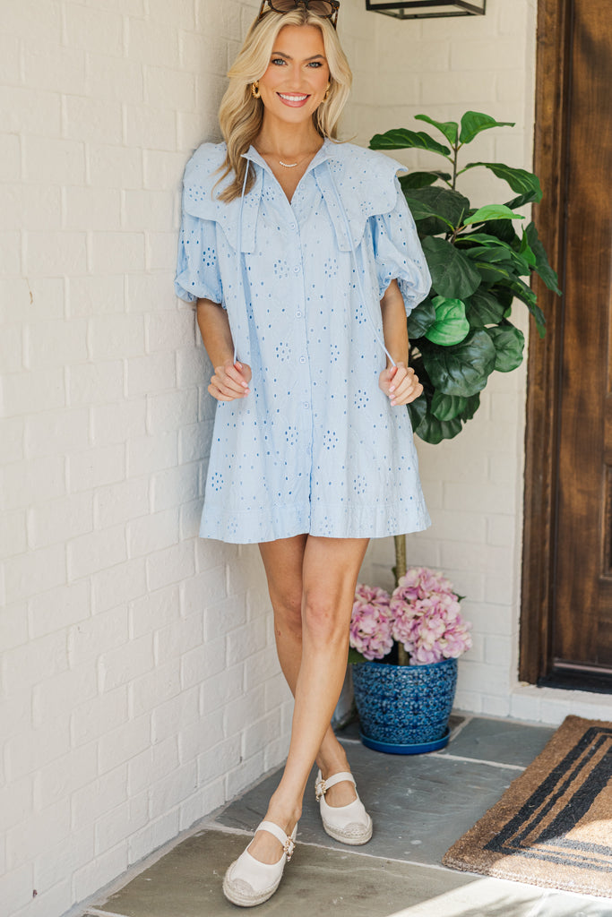 aurora eyelet mini dress Aureum: Sweet Energy Light Blue Eyelet Dress – Shop the Mint