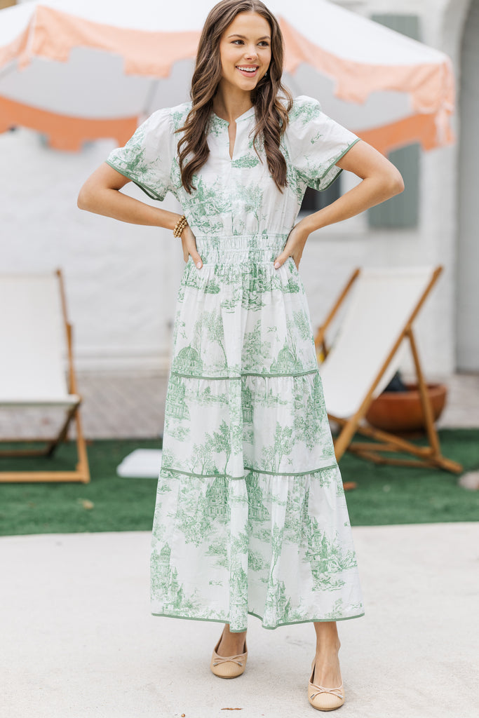 Share Your Happiness Sea Green Toile Maxi Dress