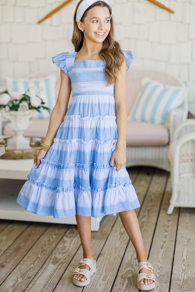 princess polly baby blue dress Girls: Think About It Blue Gingham Midi Dress – Shop the Mint