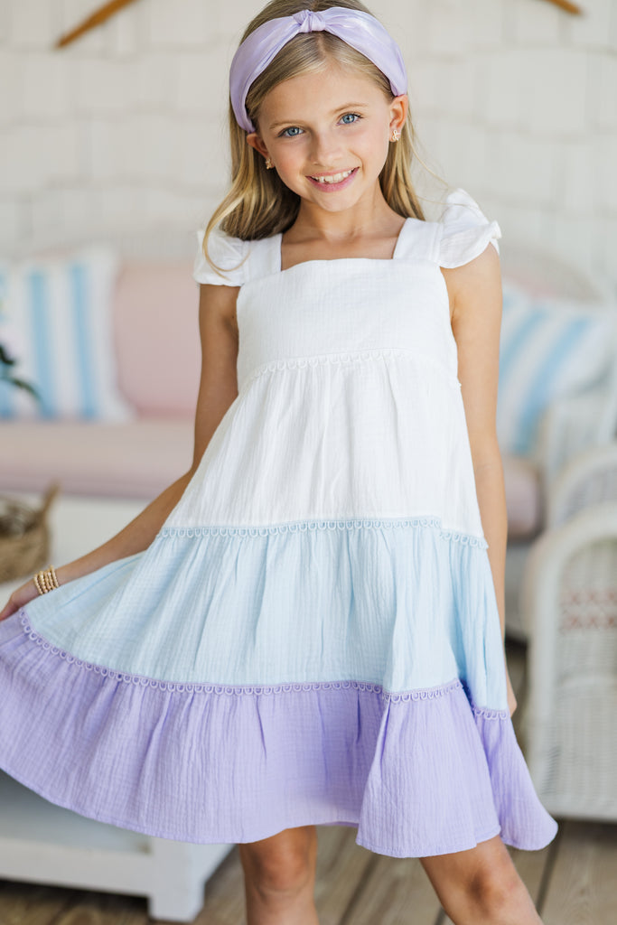 Girls: The Moira Light Blue Colorblock Dress