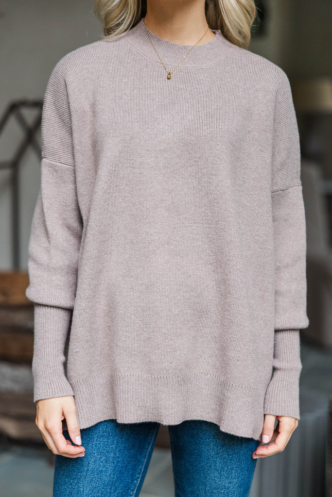 Mocha Micro Rib V Neck Front Seam Sweater main image 1