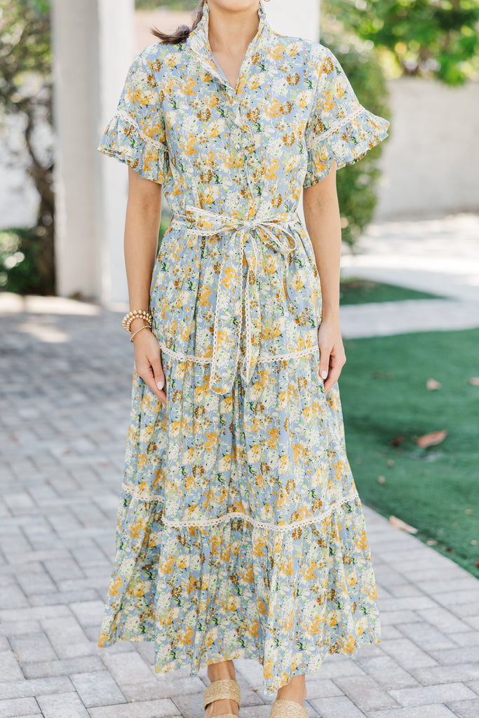 midi blue floral dress The Victorious Blue Floral Maxi Dress