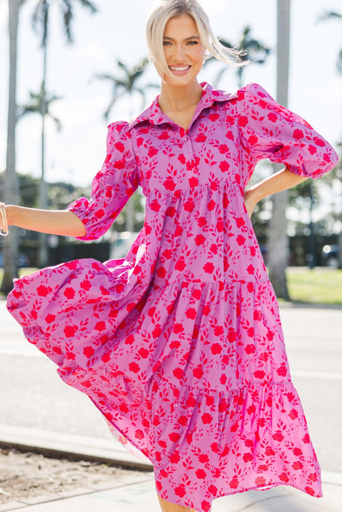 pink floral tiered dress Love Found Fuchsia Midi – Shop the Mint a smocked elastic top Color:Dark-Mauve maxi empire waist dress​ So I tried to