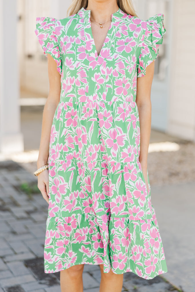 slim fit dress slacks Feminine Sage Green Floral Dress