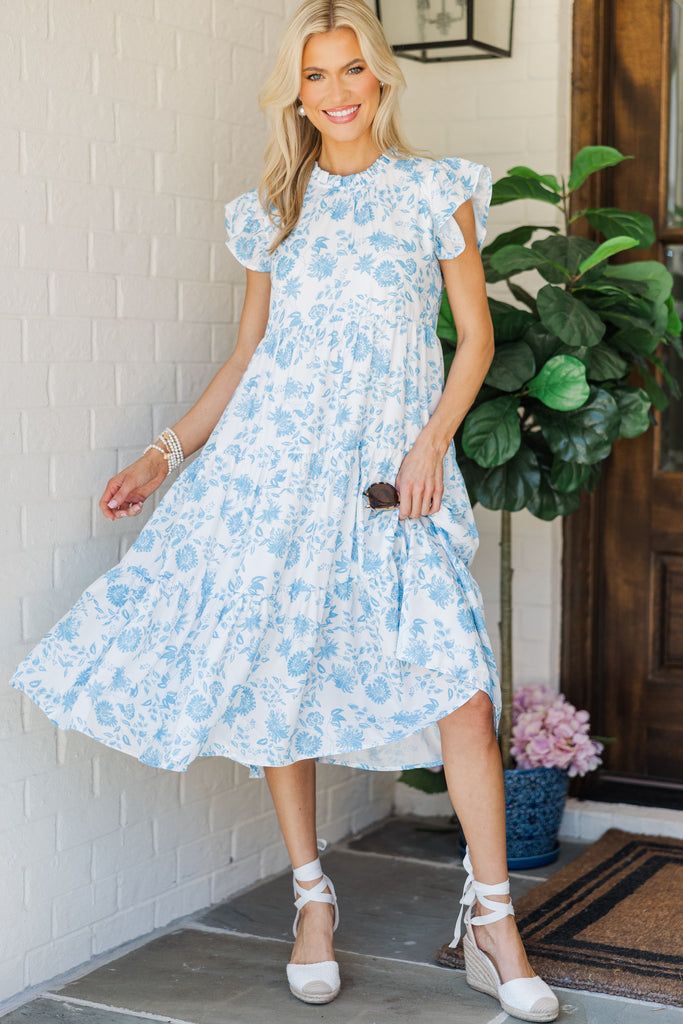 Speak Your Mind Blue Floral Toile Midi Dress – Shop the Mint