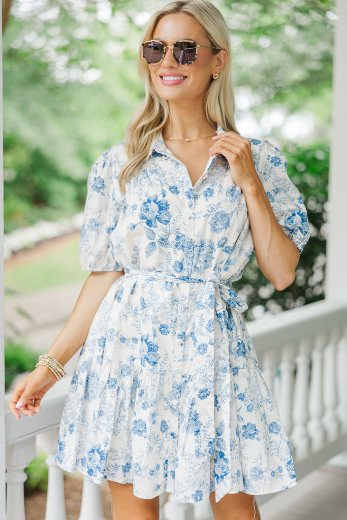 All Is Well Blue Floral Toile Dress, X-Large - The Mint Julep Boutique