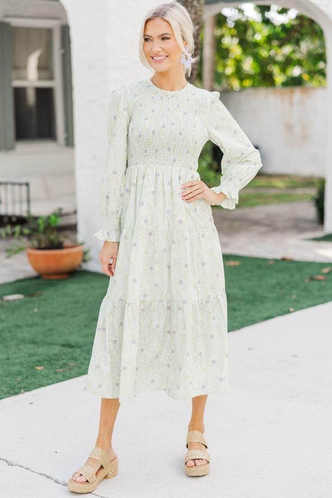 Best Day Green Floral Midi Dress, X-Large - The Mint Julep Boutique