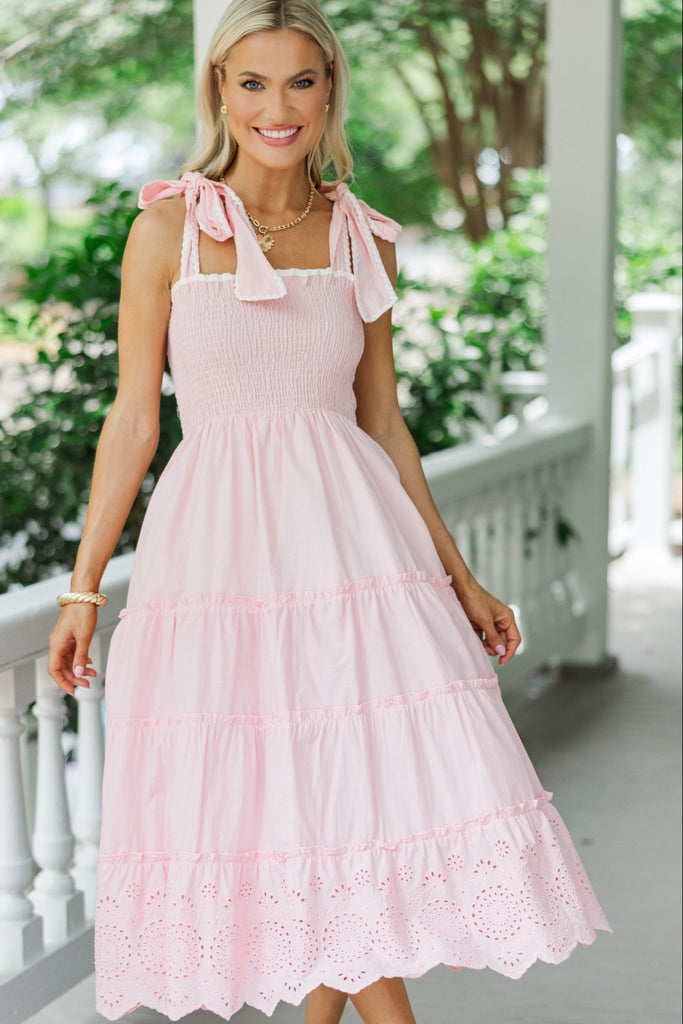 On Top Of The World Pink Eyelet Midi Dress